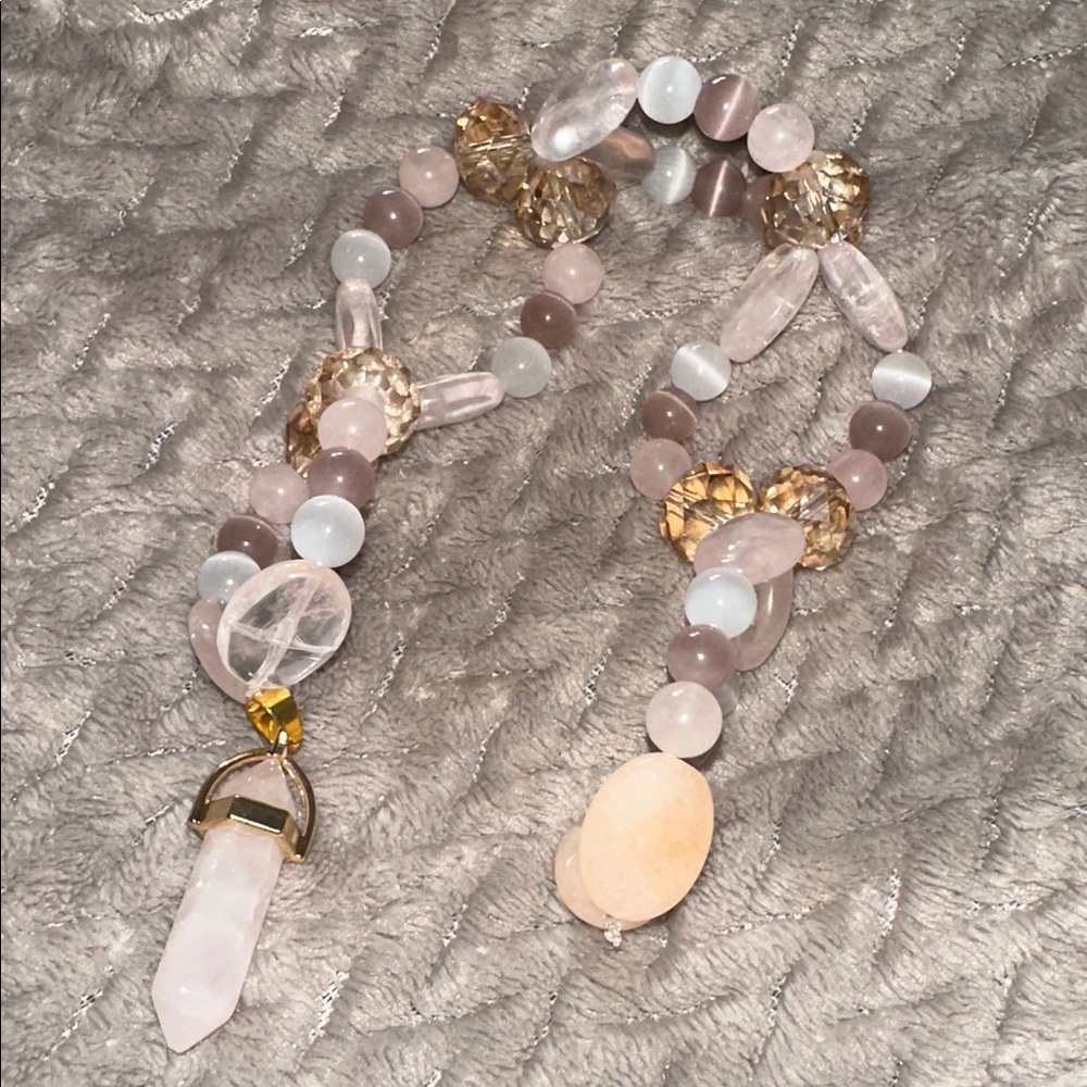 Strawberries, Honey & Cream HangCharm (Rose Quartz, White & Lilac Cat’s Eye)
